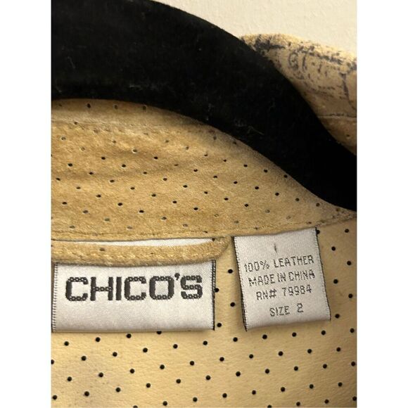 Vintage Chico's Chinese Wtitings Perforated leather suede Jacket size 2 / Large - Picture 3 of 9
